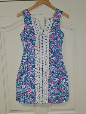 Lily Pulitzer Sleeveless Blue & Pink Printed Lace-Trim Dress Target Collab